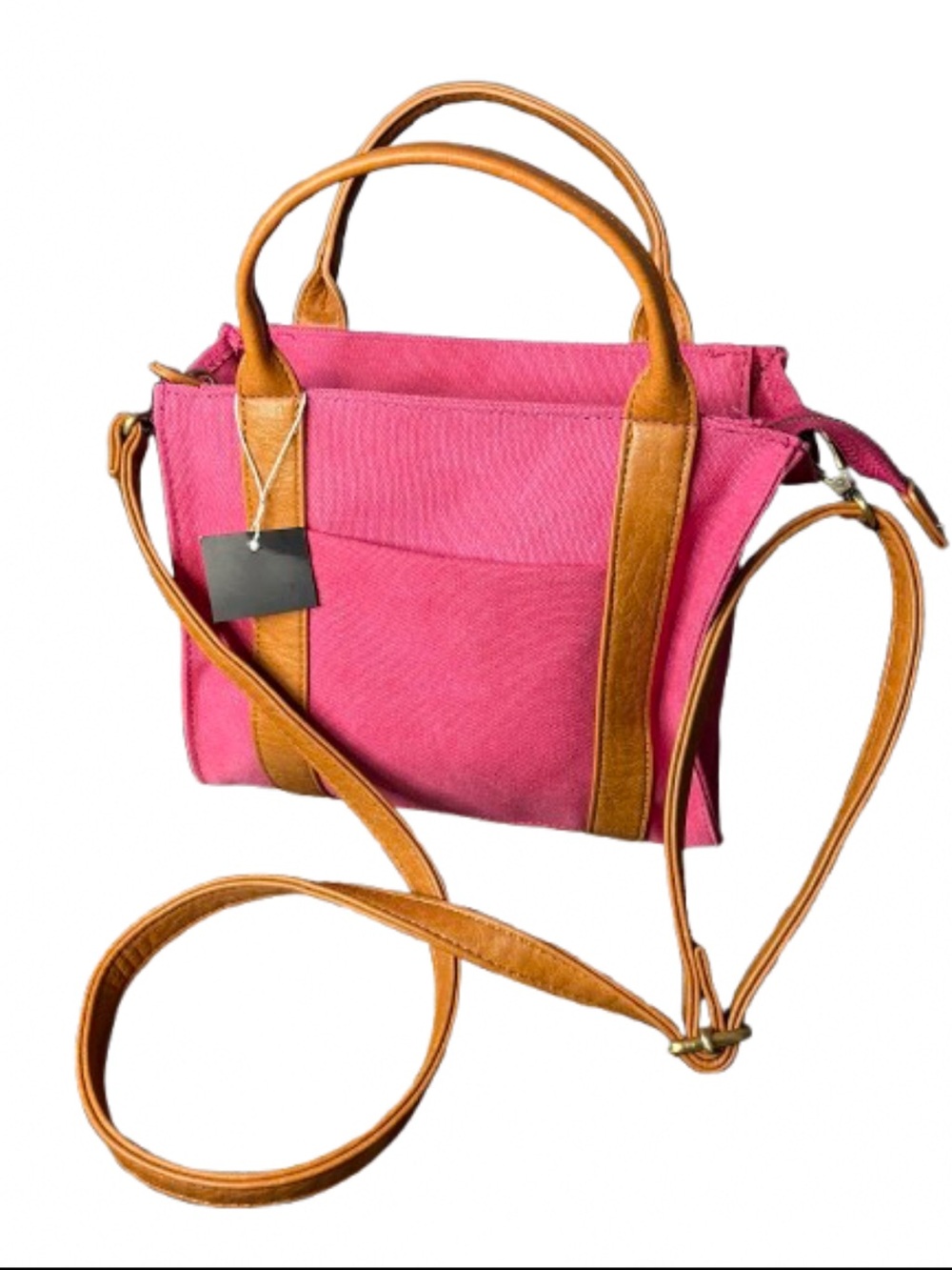 Joy Susan Pink Canvas Mini Tote / Crossbody with Tan Leather Trim, NWT